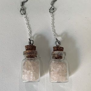 Handmade rose quartz jar earrings